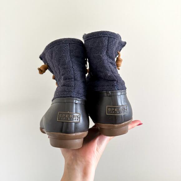 Sperry Quilted Lace Up Waterproof Rubber Duck Boots Blue 8 - Picture 4 of 6
